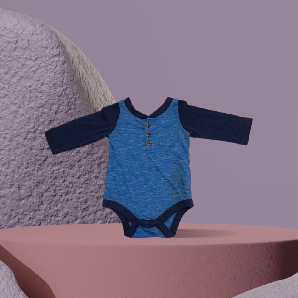 BABY ONE PIECE BODY SUIT BLUE AND BLACK COLOURED SIZE SMALL